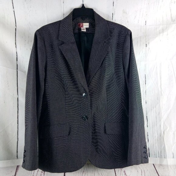 JM Collection Women Size 18 Dark Gray Check 2 Button Lined Suit Blazer - Picture 1 of 14